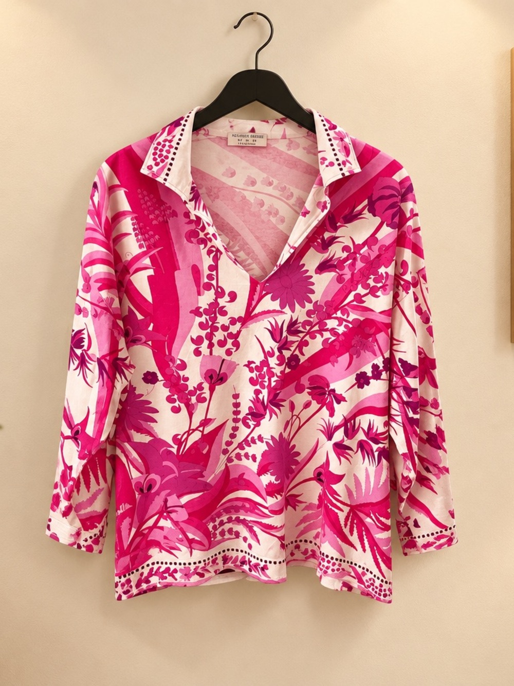 Alessandra Rich Pink Floral V-Neck Long Sleeve Top